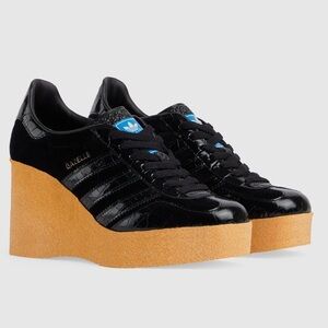 Gucci x Adidas Gazelle Black Croc Embossed Sneakers Wedges